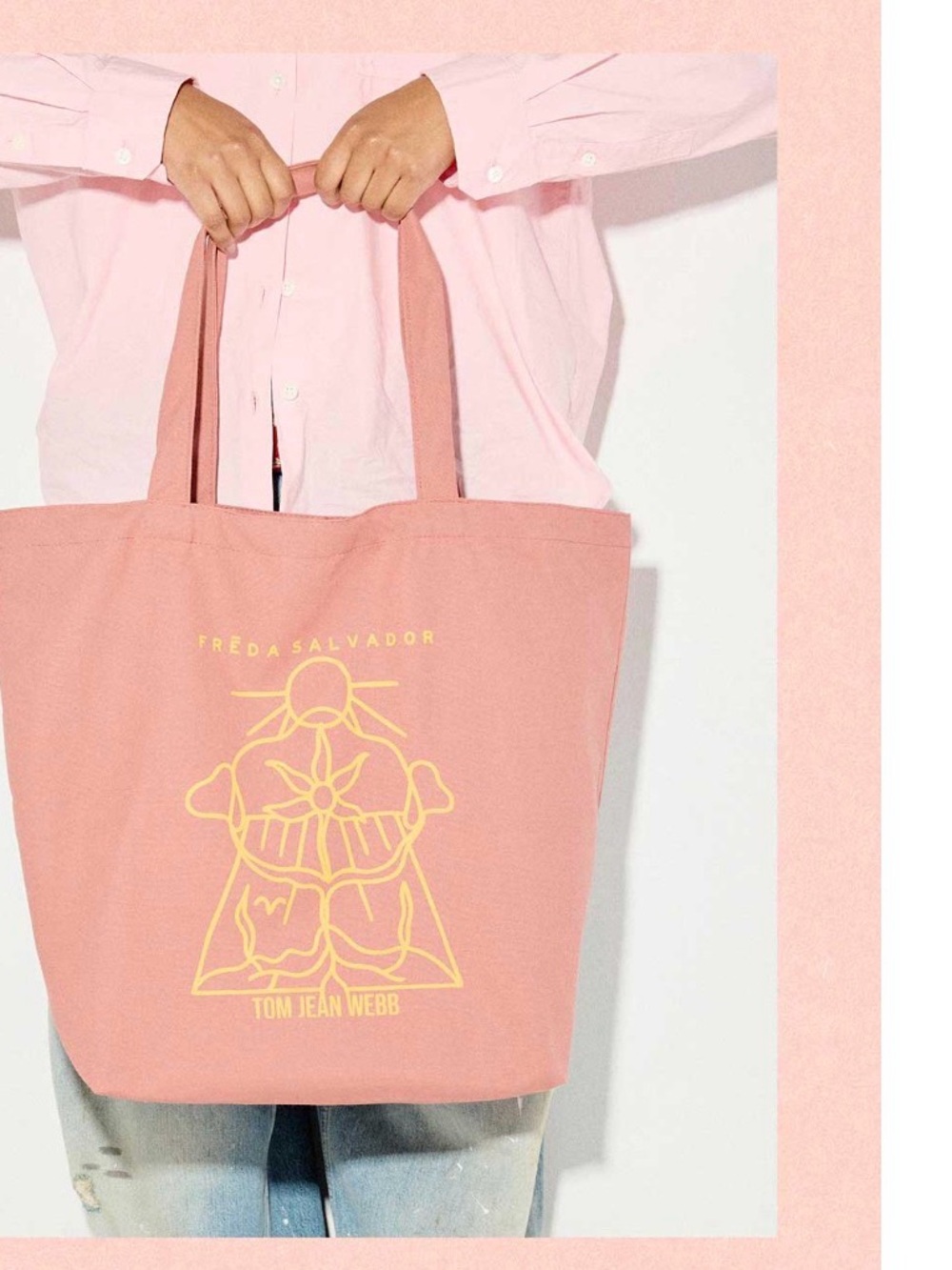 Freda Salvador Pink Canvas Tote with Yellow Graphic Print